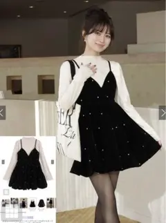 ビジューベロアキャミソールミニワンピースxボトルネック トップスセットアップ