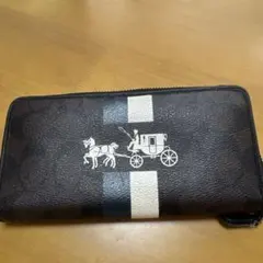 COACH コーチ 長財布 ラウンドファスナー 馬車ロゴ ダークブラウン