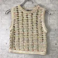 ZARA レトロ 古着 透かし編み クロップド ビーズニットベスト トップス