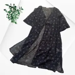 訳あり グラシア 花柄シアーロングワンピース ガウン カーディガン 黒 Lのサムネイル