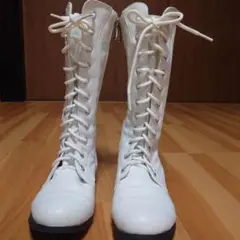 白 レースアップブーツ サイドファスナー付き コスプレ用