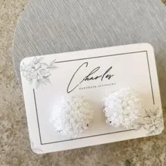 【NO.517】つぶつぶピアス　ビーズ刺繍　ホワイトパール×オーロラ　イヤリング