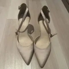 【RANDA】ホワイトベージュ ポインテッドトゥ アンクルストラップパンプス M