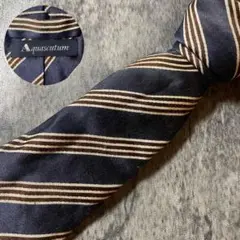 AN402 Aquascutum ネイビー ストライプ シルク ネクタイ