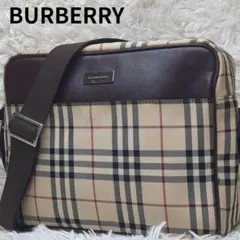 良品✨バーバリー ショルダーバッグ レザー ナイロン ベージュ 茶 ノバチェックのサムネイル