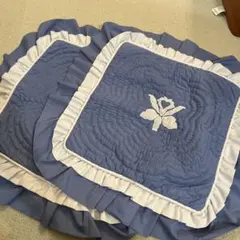 ハレクラニ　ブルーフリル　クッションカバー 2枚セット　ハワイアンキルト　刺繍