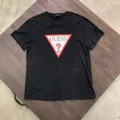 058 90s GUESS Triangle Black Logo Tee L - メルカリ