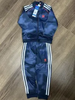 adidas キッズ トラックスーツ 上下セット ネイビー