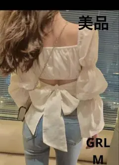 GRL バックリボン ギャザースリーブ クロップド丈トップス at1912