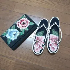 花柄草履とクラッチバッグセット　ビーズ