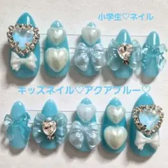 現品セール】【イニシャル付】ネイルチップ♡ブルー 水色 量産型地雷