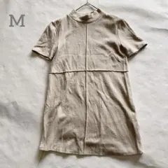 ZARA ハイネック 半袖チュニック コットン　無地シンプル　ベージュ　M