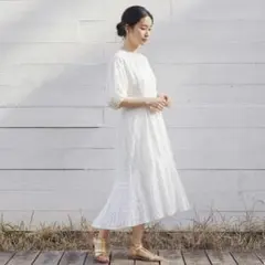 OTO.HA ロングワンピース　プラスオトハ　パフスリーブフレア　ホワイトのサムネイル