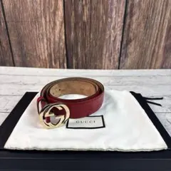 GUCCI レザーベルト メンズ ダブルG ワインレッド 34 85 イタリア製 