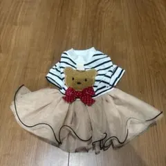 ◡*̈様 犬服 ストライプ柄クマ刺繍付き