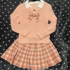 120cm ピンク チェック柄ドレス2点セット