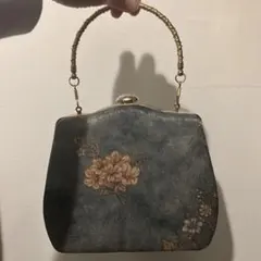 青緑色　花柄 パーティーバッグ　和装バッグ