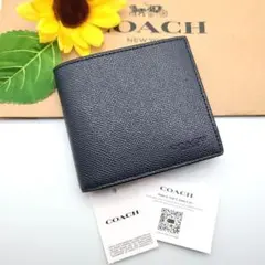 COACH 折り財布 新品 ネイビー お札入れ 小銭入れ 新作