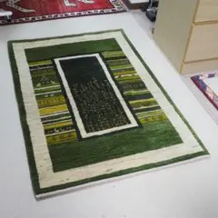 Zollanvari ギャッベ 緑色 小花模様 126x85cm（カシュクリ）