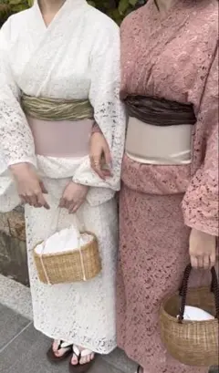 レース浴衣セット 白◆ゆかた 兵児帯 大人 着物 きもの 総レース 花柄 レトロ