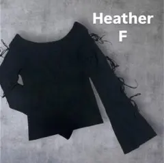 Heather ヘザー 袖レースアップ リブニット トップス リボン 黒 Fのサムネイル