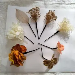 髪飾りセット　（プリザーブドフラワー／ドライフラワー／造花／リーフ）