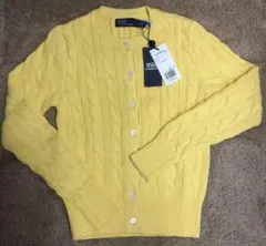 新品タグ】ケーブルニットコットンクルーネックカーディガン ポロラルフローレン　黄