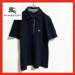 【美品】Burberry ポロシャツ　黒　ブラック　L ロゴ　刺繍