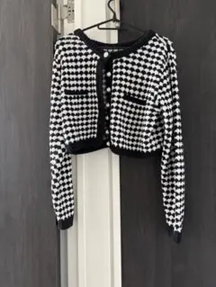 GRL 千鳥格子柄 パールボタン カーディガン