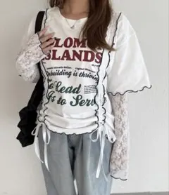 【アームウォーマー付き】ドロストレース切り替えTシャツ