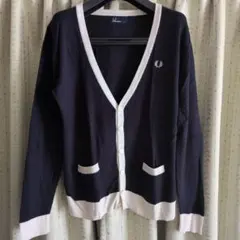 FRED PERRY ネイビー Vネックカーディガン L