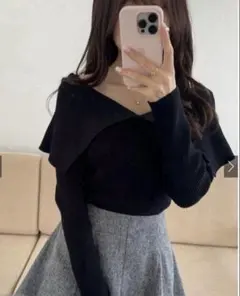 GRL ビッグカラーオフショルダーニットトップス[dr616]