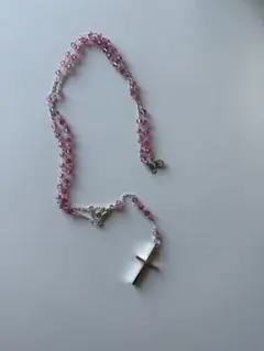 Y2Kロザリオネックレス ピンク ビーズ 十字架 クロス