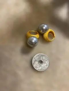 シルバー パール イエロー フープピアス