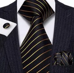 【3点セット】ネクタイペイズリーストライプ結婚式前撮り金ゴールド黒ブラック