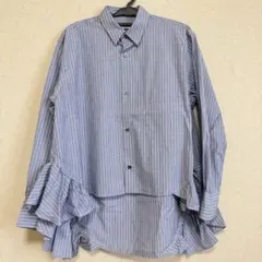 ウジョー Ujoh 21AW スリット スリーブ シャツ 長袖 ブルー 3 ujoh ウジョー ストライプ スリットスリーブシャツ オーバーサイズ