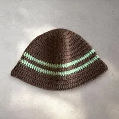 クラッシャーハット　クロシェハット　ビーニー　バケットハット　ハンドメイド　茶色