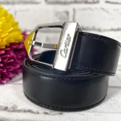 極美品✨カルティエ　ベルト　アルディロン　男女兼用　シルバー金具　ロゴ刻印　黒