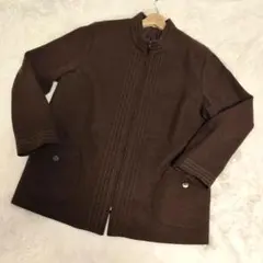 YOU BEE ブラウン スタンドカラー ジャケット 毛100% ジップアップ