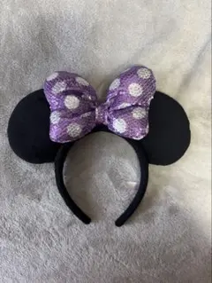 ディズニー ミニーちゃん リボン カチューシャ スパンコール 紫