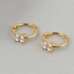 フープピアス ゴールド S925 フラワー 軟骨 ジルコニア キャッチレス