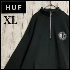 【希少XLサイズ】ハフ☆ワンポイント刺繍ロゴ入りハーフジップスウェット/2161