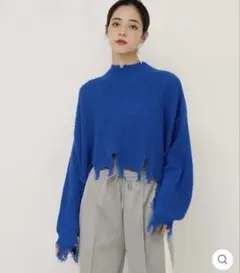 ANAP ブルー ダメージクロップドニットトップス アナップ ニット セーター