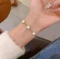 ハート型パールとクリスタルのブレスレット ステンレス