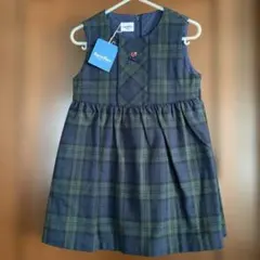 新品　ファミリア　ジャンパースカート　100 緑✖️紺チェック
