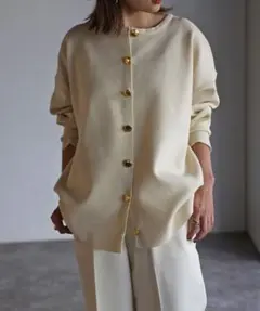 ボンジュールサガン ダイバーニット 金釦カーディガン FREEサイズ