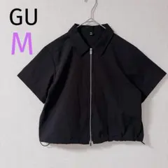 【ジーユー】GU フロントジップシャツ ショート丈　シンプル　ブラック M