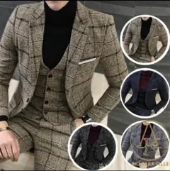 3ピーススーツ メンズ チェック柄 スリーピーススーツ 3点セット