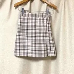 Honeys秋冬チェック柄ひざ丈プリーツスカートSベージュ＆ブラウン