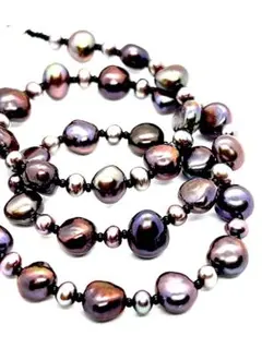 【テリ最強】本黒真珠ブラックパールバロック形＆ベビーパールネックレス 入手困難